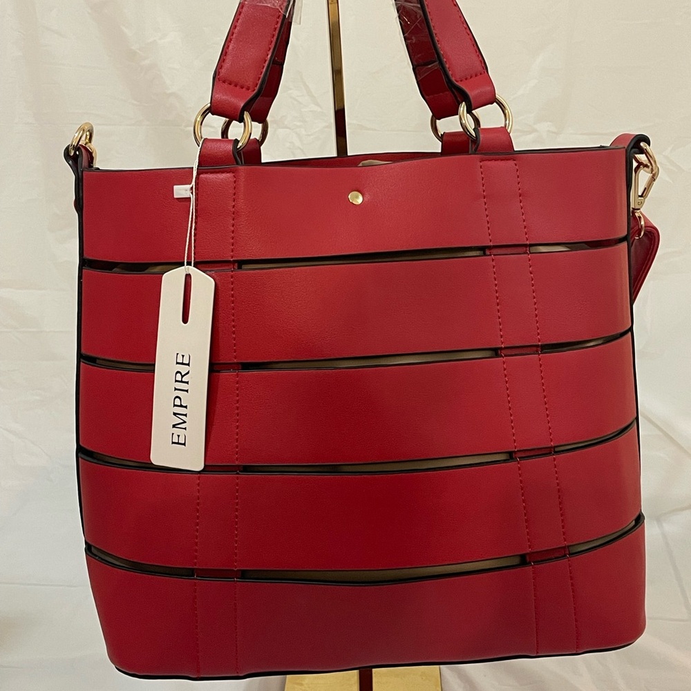 Empire Red & Beige Ladies Leather Satchel Bag